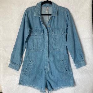 Free People Shapeshifter Denim Romper Short-all